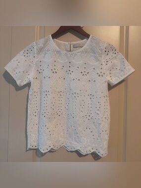 CNL White Eyelet Lace Short Sleeve Blouse Women